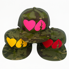 Load image into Gallery viewer, Camo &quot;Heart Flip&quot; Trucker Hat
