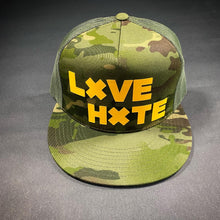 Load image into Gallery viewer, Camo LXVE over HXTE Trucker Hat
